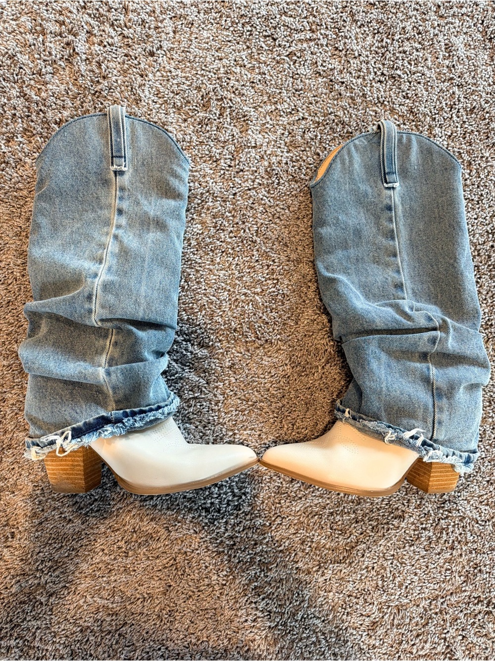 Steve Madden Denim & Cream Slouch Cowboy Boots